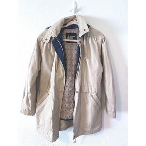 London Fog Anorak Coastal Beige Hooded Zip Up Parka Jacket‎ Navy Lined Casual XS